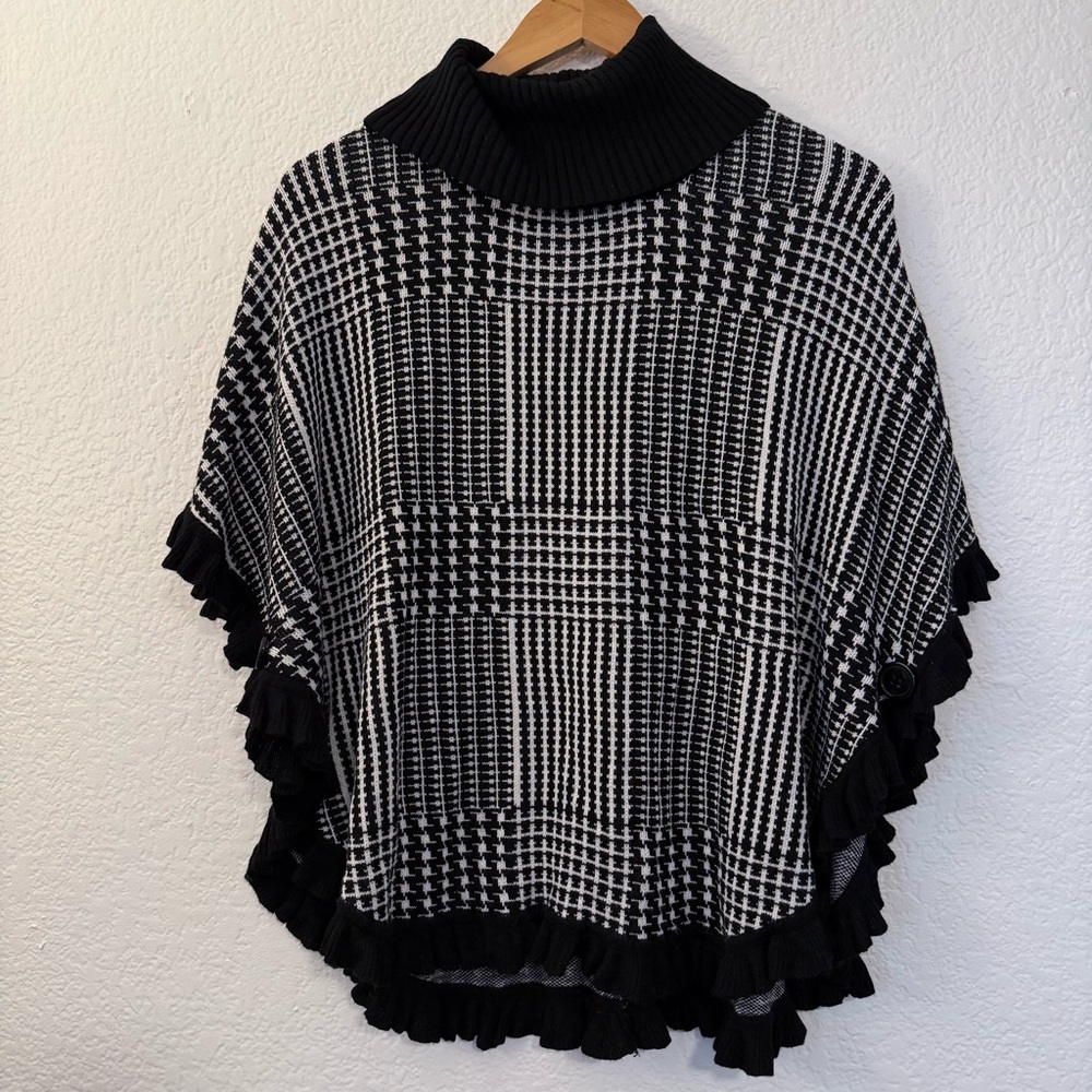 JOSEPH A Women Sweater Ruffle Dalman Sleeve, Plaid TurtleNeck Size XL